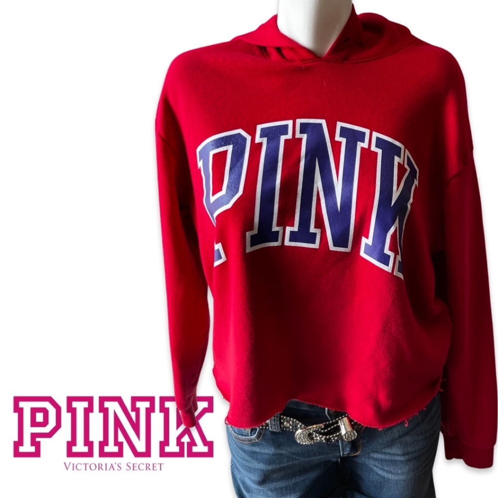 Victoria’s Secret PINK bright red cropped hoodie - Picture 2 of 9